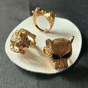 Free People Set of 3 Big Cat Theme Cheetah Rings Size 8
